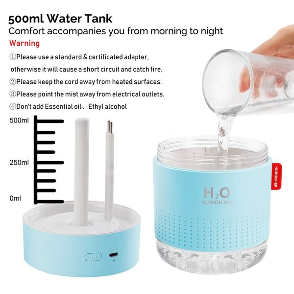 Portable Mini Humidifier,500ml Small Cool Mist Humidifier,USB Personal Desktop Humidifier,Auto Shut-Off,2 Mist Modes,Super Quiet (Blue)
