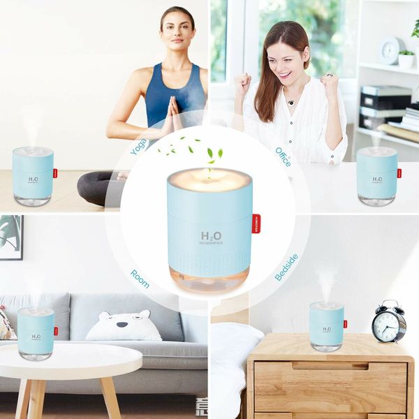 Portable Mini Humidifier,500ml Small Cool Mist Humidifier,USB Personal Desktop Humidifier,Auto Shut-Off,2 Mist Modes,Super Quiet (Blue)