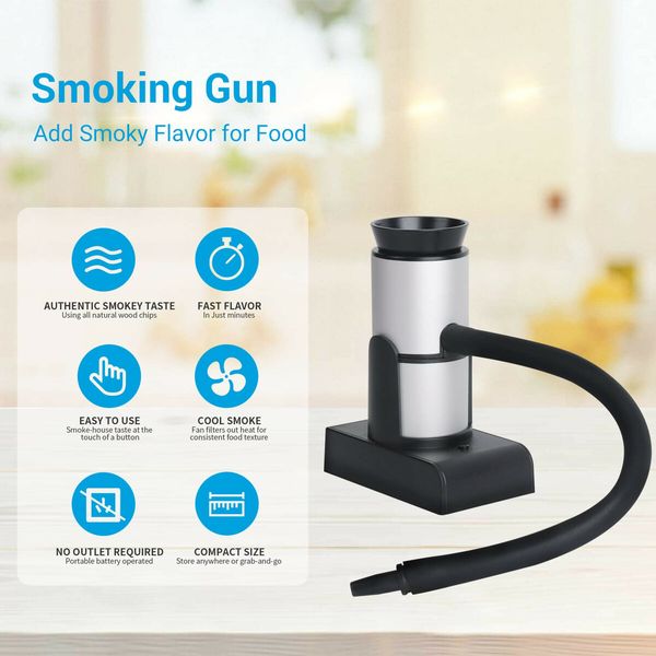 Smoking Gun Food Smoker Portable Wood Cocktails Smoke Infuser with Wood Chips for Sous Vide Meat Salmon BBQ Grill?Silver)