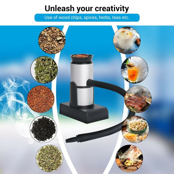 Smoking Gun Food Smoker Portable Wood Cocktails Smoke Infuser with Wood Chips for Sous Vide Meat Salmon BBQ Grill?Silver)