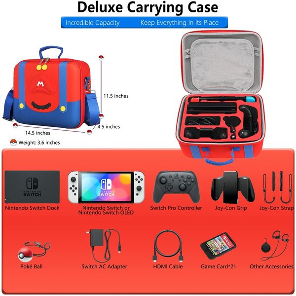 Mario Carrying Case for Nintendo Switch - Compatible with Switch OLED Portable Hard Messenger Bag-1 Pack