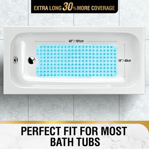 Tub Bath Shower Mat 100x40cm Non-Slip Bath Mat Machine Washable Bathroom Tub Mat