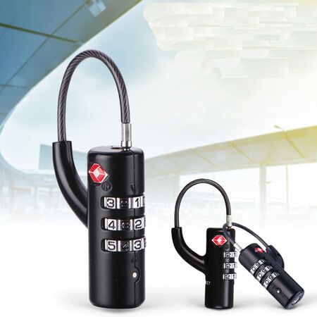 Cable Luggage Locks, Resettable Combination with Alloy Body - Black