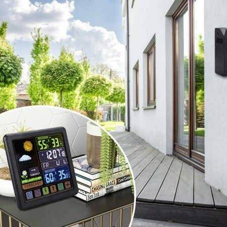 Full Weather Clock Weather Station Indoor Outdoor Color Display  Sensor Monitor Digital Full Touch Screen Weather Atomic Clock Color White