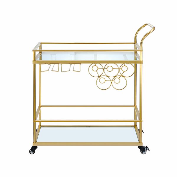 Bar Cart Gold Drinks Coffee Trolley Serving Liquor Wine Cocktail Alcohol Whiskey Trolly Holder Home Kitchen Rolling Metal Tempered Glass Storage