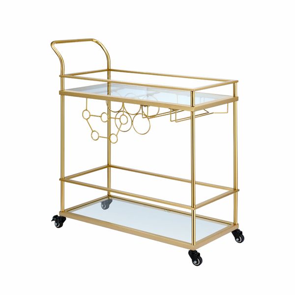 Bar Cart Gold Drinks Coffee Trolley Serving Liquor Wine Cocktail Alcohol Whiskey Trolly Holder Home Kitchen Rolling Metal Tempered Glass Storage