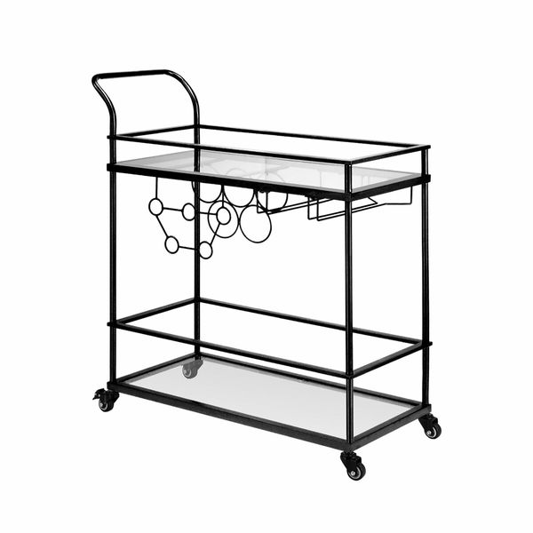 Bar Cart Black Wine Coffee Trolley Serving Drinks Liquor Tea Cocktail Alcohol Beverage Whiskey Rolling Mobile Bottle Glass Holder Home Storage