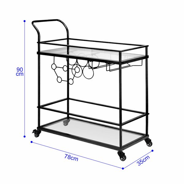 Bar Cart Black Wine Coffee Trolley Serving Drinks Liquor Tea Cocktail Alcohol Beverage Whiskey Rolling Mobile Bottle Glass Holder Home Storage