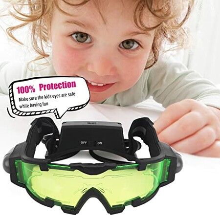 Kids Night Vision Goggles, Adjustable Spy Gear Night Mission Goggles with Flip-Out Lights Green Lens