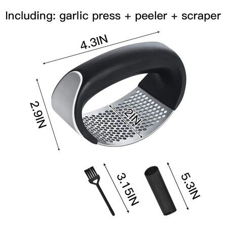 Garlic Press Rocker,Stainless Steel Garlic Mincer Crusher Professional Kitchen Gadgets Garlic Chopper with Ergonomic Handle,Silicone Garlic Peeler