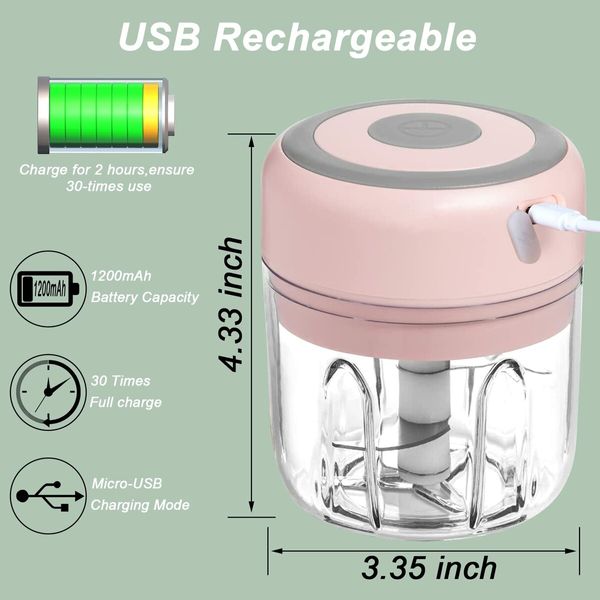 Electric Mini Garlic Chopper,250ML USB Mini Food Chopper Garlic Mincer,Vegetable Chopper,Onion Chopper,Portable Small Food Processor for Garlic,Ginger,Chili,Vegetables (Pink,250ml)