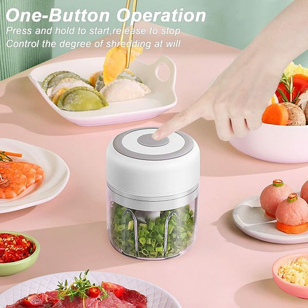 Electric Mini Garlic Chopper,250ML USB Mini Food Chopper Garlic Mincer,Vegetable Chopper,Onion Chopper,Portable Small Food Processor for Garlic,Ginger,Chili,Vegetables (White,250ml)