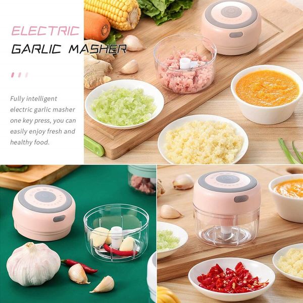 Electric Mini Garlic Chopper,100ML USB Mini Food Chopper Garlic Mincer,Vegetable Chopper,Onion Chopper,Portable Small Food Processor for Garlic,Ginger,Chili,Vegetables (Pink,100ml)