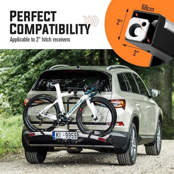 2 Ebike Rack for Car SUV Rear Electric Bike Bicycle Carrier Platform Holder 2 Inch Hitch Receiver Foldable Foot Pedal Tilt 60kg