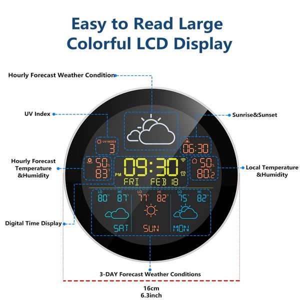 Weather Clock 3-Day Weather Forecast Station Wireless Thermometer Hygrometer Humidity Gauge Atomic Alarm Clock-1 Sensor