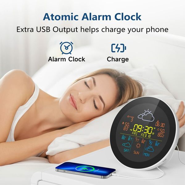 Weather Clock 3-Day Weather Forecast Station Wireless Thermometer Hygrometer Humidity Gauge Atomic Alarm Clock-1 Sensor