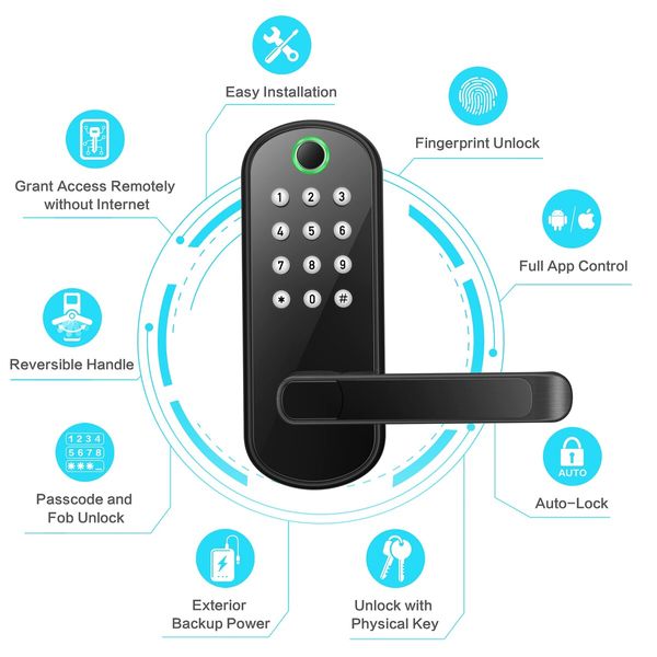 Smart Lock,Keyless Entry Door Lock,Smart Door Lock,Smart Lock for Front Door,Keyless Door Lock,Fingerprint Door Lock,Biometric Door Lock,Keypad Door Lock,Digital Door Lock (Black)