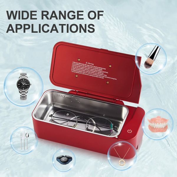 Ultrasonic Jewelry Cleaner 450ML Professional UV Machine for Eyeglasses Rings Watches Coins Tools Earrings Necklaces Dentures-Red