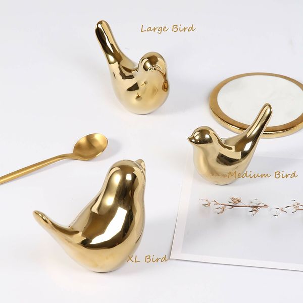 Small Birds Statues Gold Home Decor Modern Style Figurine Decorative Ornaments for Living Room Office Desktop Cabinets