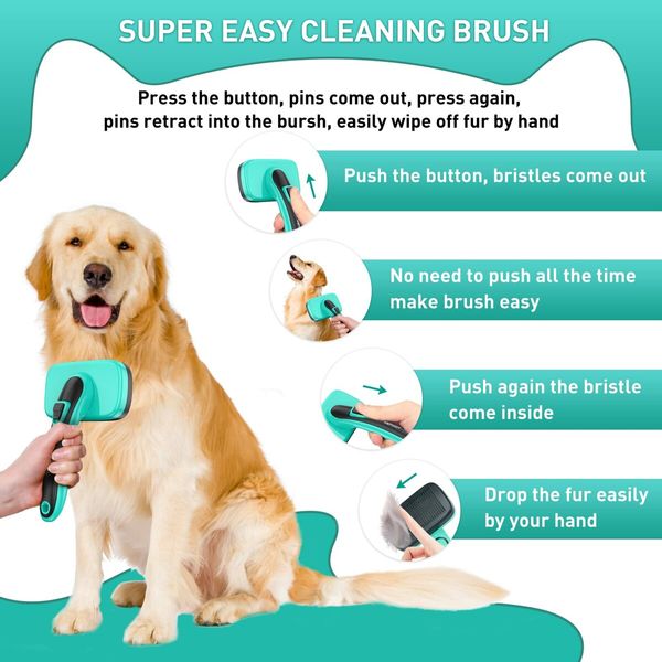 Pet Cleaning Slicker Brush for Shedding Long Short Haired, Safe Painless Bristles , Sit For All Size Pet, With Comb and Nail Clippers included