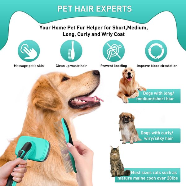 Pet Cleaning Slicker Brush for Shedding Long Short Haired, Safe Painless Bristles , Sit For All Size Pet, With Comb and Nail Clippers included