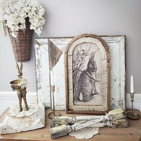 Rustic Farmhouse Floral Country Rabbit Painting Wall Artworks Pictures