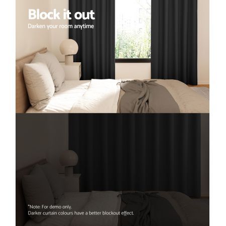 Artiss 2X Blockout Curtains Eyelet 240x230cm Black