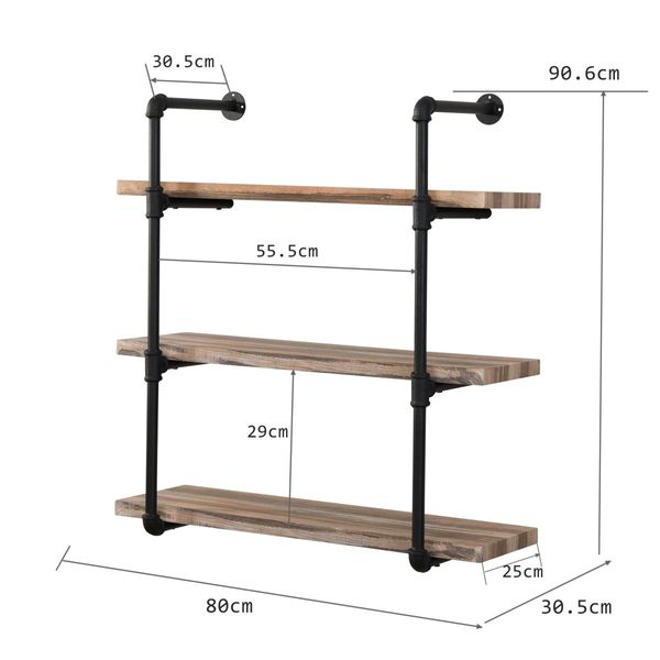 3 Tier Industrial Pipe Wall Shelf Retro Brown