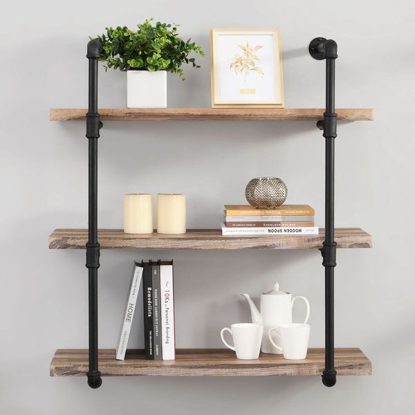 3 Tier Industrial Pipe Wall Shelf Retro Brown