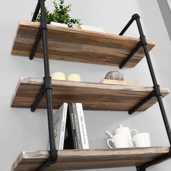 3 Tier Industrial Pipe Wall Shelf Retro Brown