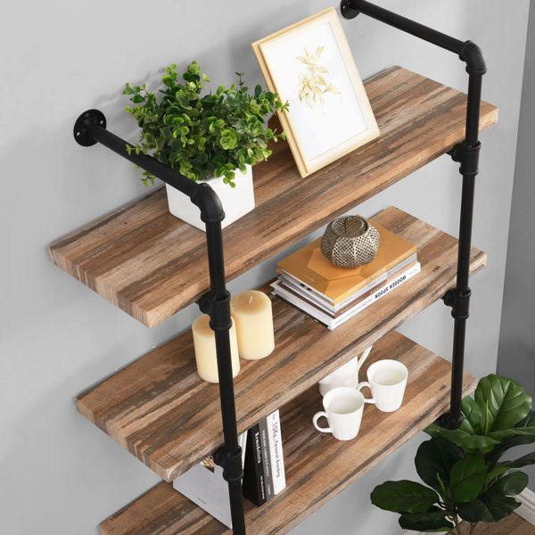 3 Tier Industrial Pipe Wall Shelf Retro Brown