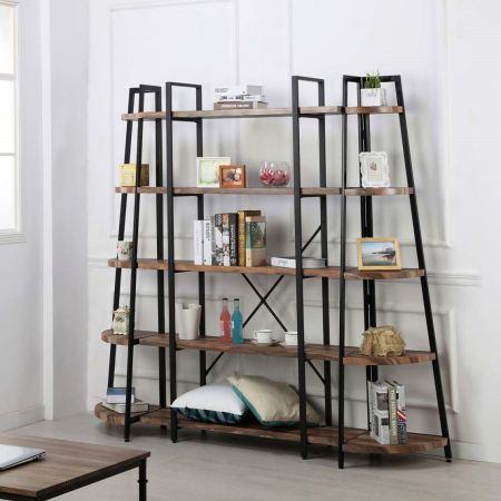 5 Tier Industrial Style A-Shaped Corner Bookcase Retro Brown