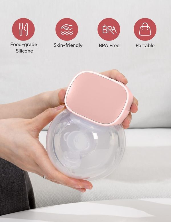 Wearable Breast Pump,Hands-Free Breast Pump,Portable Electric Breast Pump with 2 Mode & 5 Levels,Painless Breastfeeding Breastpump Can Be Worn in-Bra,24mm Pink(2Pcs)