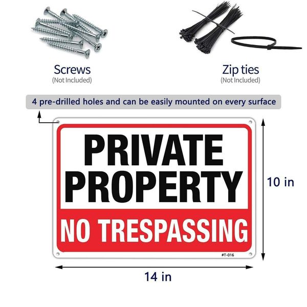 Large Private Property No Trespassing Sign14"x10" Rust Free Aluminum,UV Ink Printing,Durable/Weatherproof Up to 7 Years Outdoor for Home (2-Pack)