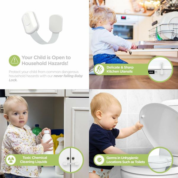 Baby Locks Child Safety Cabinet Proofing - Safe Quick and Easy 3M Adhesive Cabinet Drawer Door Latches No Screws & Magnets Multi-Purpose for Furniture Kitchen Ovens Toilet Seats (8 Pack)