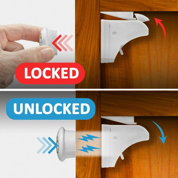 Baby Locks Child Safety Cabinet Proofing - Safe Quick and Easy 3M Adhesive Cabinet Drawer Door Latches No Screws & Magnets Multi-Purpose for Furniture Kitchen Ovens Toilet Seats (4 Locks+1 Key)