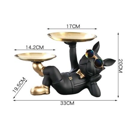 Cool Resin Dog Statue Black 2 Metal Trays with Cute Glasses French Bulldog Figurine Sculptures Home Decor Gift