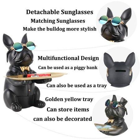 Modern Decor Resin Bulldog Tray Statue Storage Key Holder Candy Jewelry Earrings Tray Suitable for Home Decor-Black