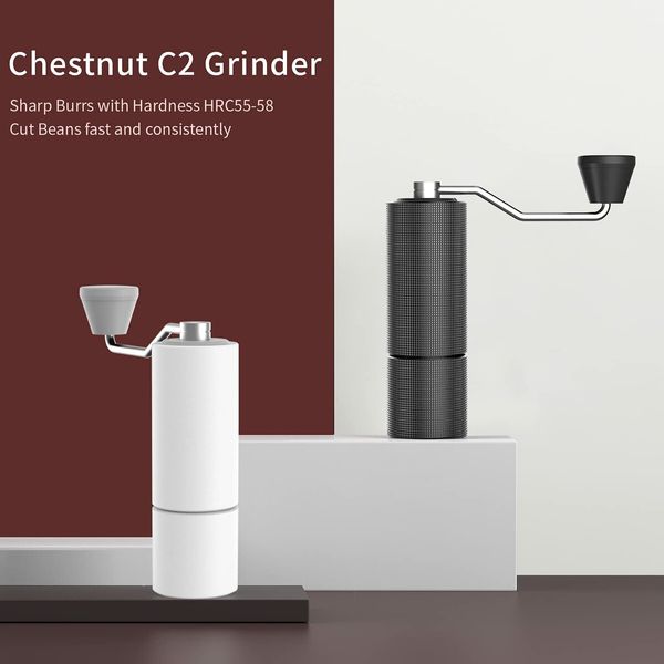 TIMEMORE Chestnut C2 Manual Coffee Grinder Capacity 25g with CNC Stainless Steel Conical Burr - Internal Adjustable Setting,Double Bearing Positioning,French Press Coffee for Hand Grinder Gift (White)