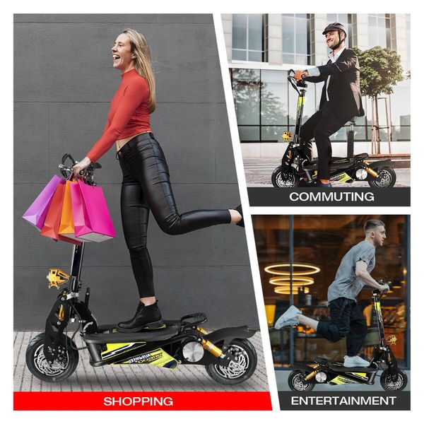 Off Road Electric Scooter E-scooter Auswheel Motorised Foldable Bike Commuting Vehicle 1600W with Seat Disc Brake