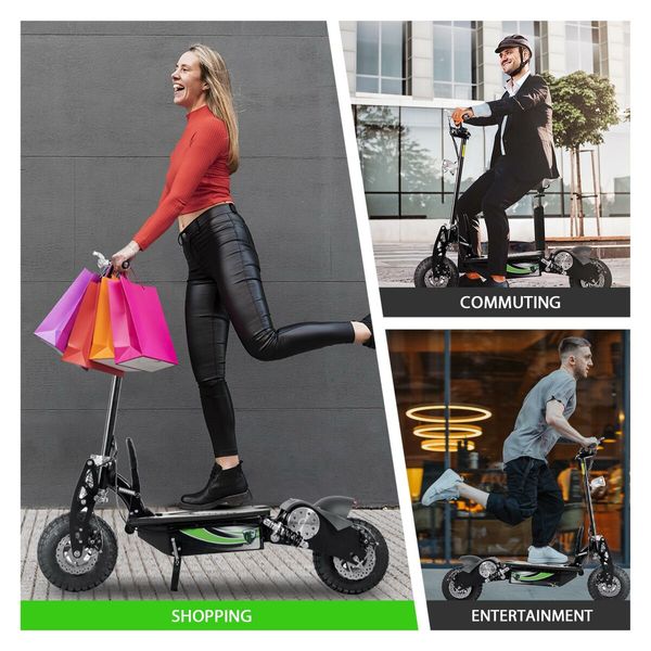 Off Road Electric Scooter E-scooter Auswheel Adults Folding Motorised Commuting Vehicle 500W with Seat Disc Brake  Black Grey