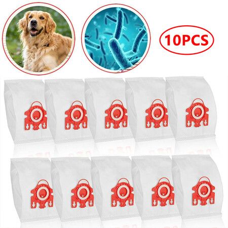 10Pack 3D Efficiency Dust Filter Bags for Miele FJM,CompactC2,S241-256i,S290,S300i,S578,S700,S4,S6 Series Canister Vacuum Cleaner Replaces Part