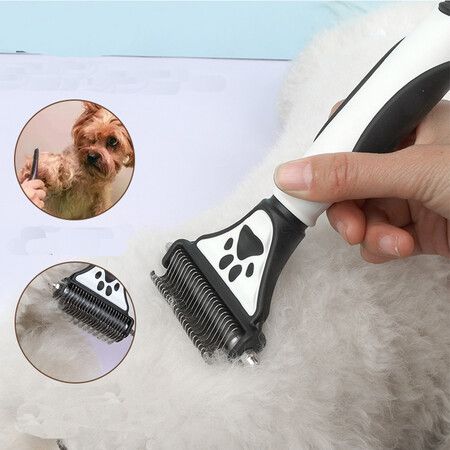 Pet Grooming Brush, Double Sided Shedding and Dematting Undercoat Rake Comb