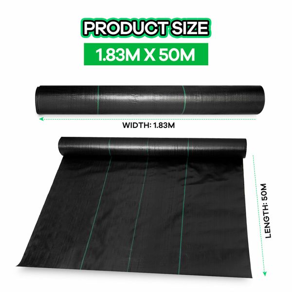 Weed Control Mat Ground Cover Barrier Gardening Garden Landscape Block Guard Plastic 90GSM 1.83 x 50M