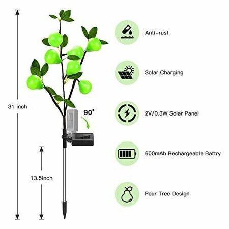 2pcs Solar Garden Lights,Outdoor Solar Pear Tree LED Lights Waterproof Park Stake Landscape Lights for Patio Yard Pathway