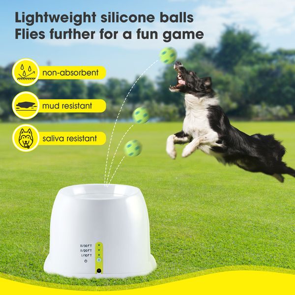 Dog Ball Launcher Automatic Thrower Fetch Throwing Machine Adjustable Distance 3 Coloured Latex Balls Waterproof Dirt Resistant Petscene