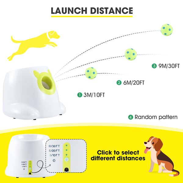 Dog Ball Launcher Automatic Thrower Fetch Throwing Machine Adjustable Distance 3 Coloured Latex Balls Waterproof Dirt Resistant Petscene