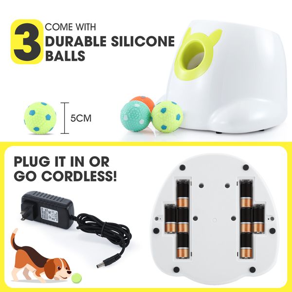 Dog Ball Launcher Automatic Thrower Fetch Throwing Machine Adjustable Distance 3 Coloured Latex Balls Waterproof Dirt Resistant Petscene