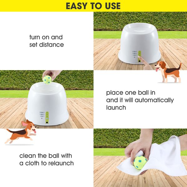 Dog Ball Launcher Automatic Thrower Fetch Throwing Machine Adjustable Distance 3 Coloured Latex Balls Waterproof Dirt Resistant Petscene