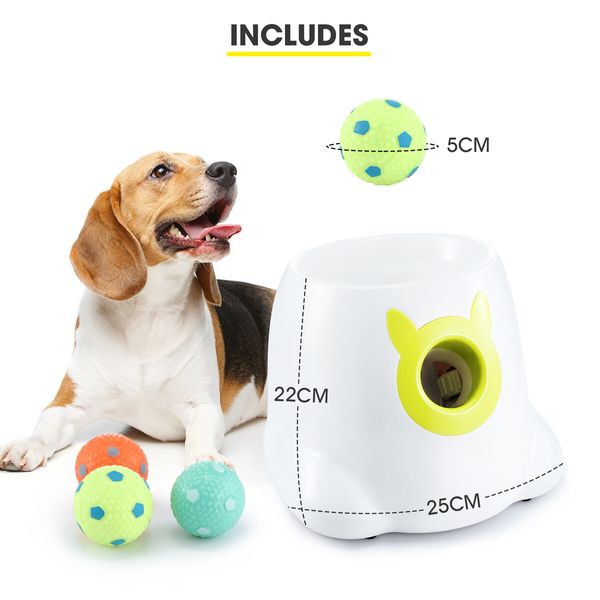 Dog Ball Launcher Automatic Thrower Fetch Throwing Machine Adjustable Distance 3 Coloured Latex Balls Waterproof Dirt Resistant Petscene